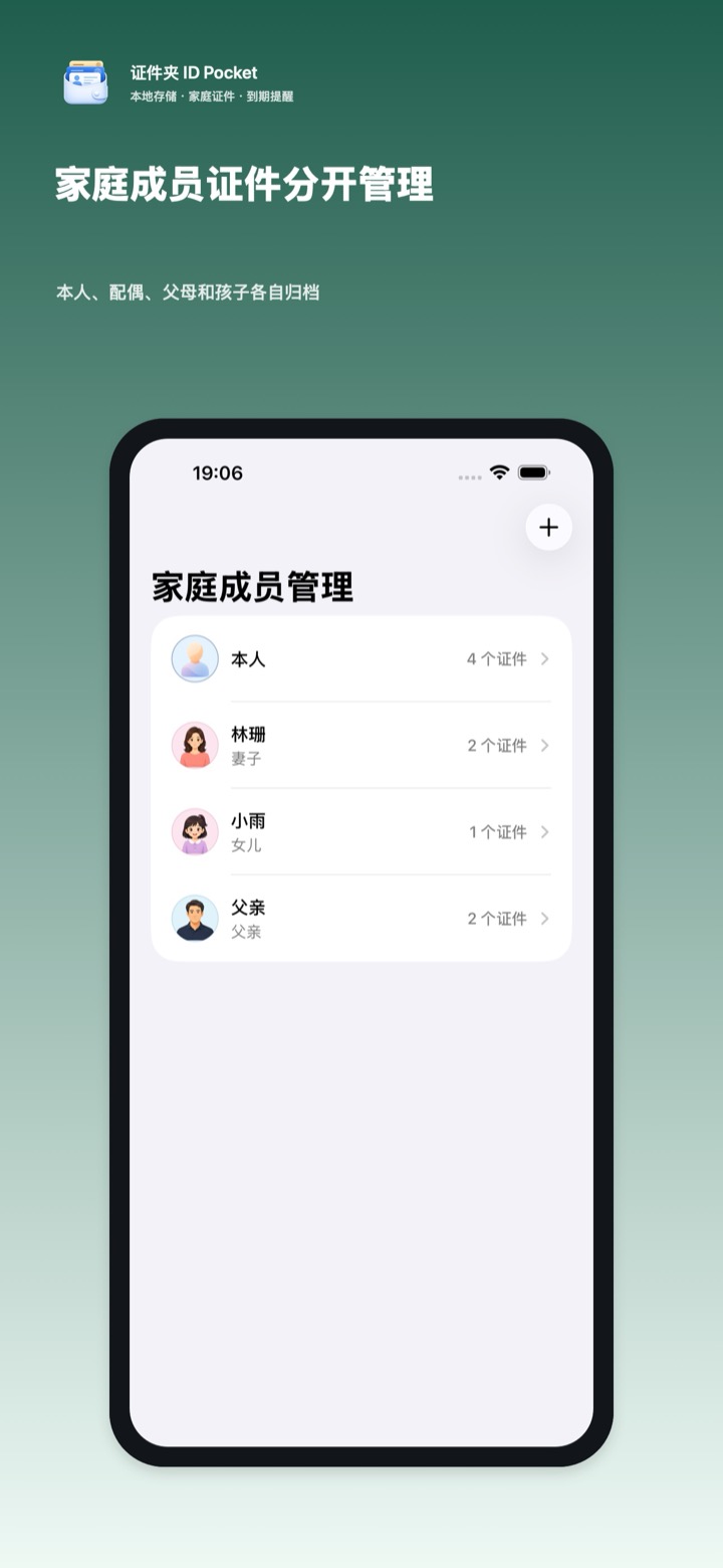 证件夹家庭成员证件分开管理截图
