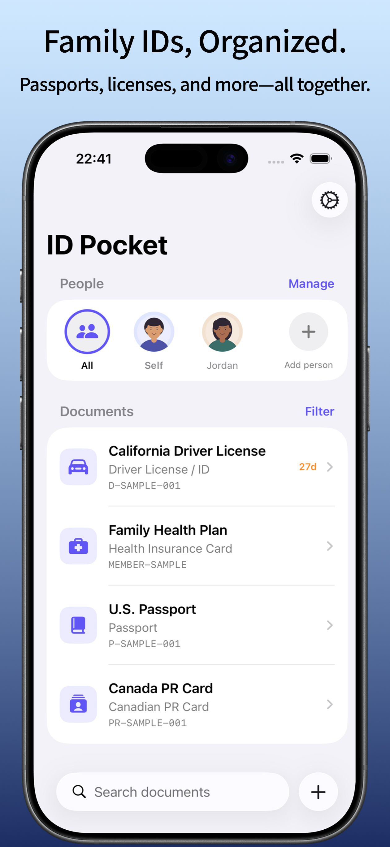 ID Pocket showing household documents organized in one list
